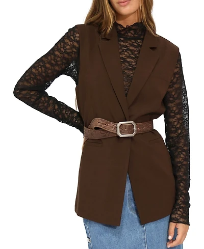 belle & bloom Women's Stand By Me Embossed Leather Belt
