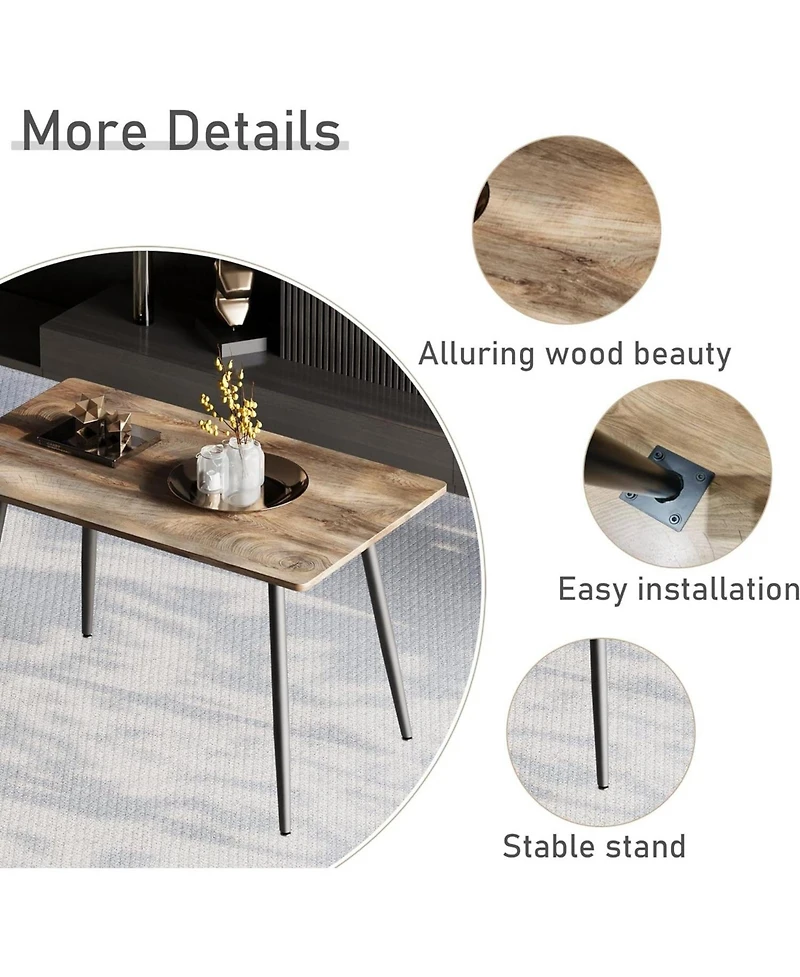 Streamdale Furniture 47 Inch Modern Wood Dining or Desk Table, Metal Legs