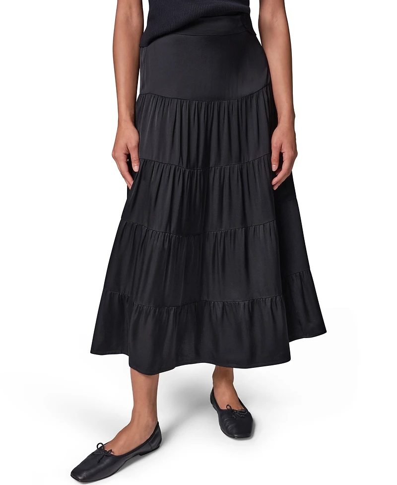 Donna Karan Weekend Women's Satin Midi Tiered Skirt