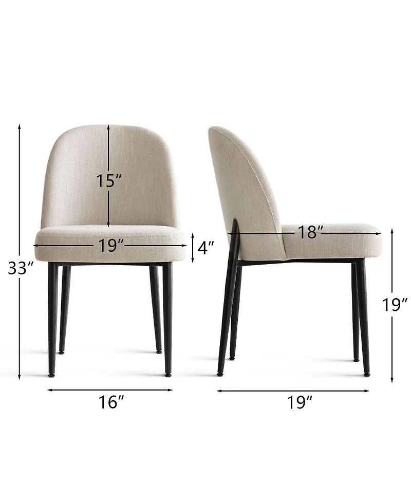 Maison Boucle Modern Upholstered Dining Chair, Kitchen Linen-Blend Upholstery, Comfy Curved Back, Thick Seat Cushion, Metal Legs