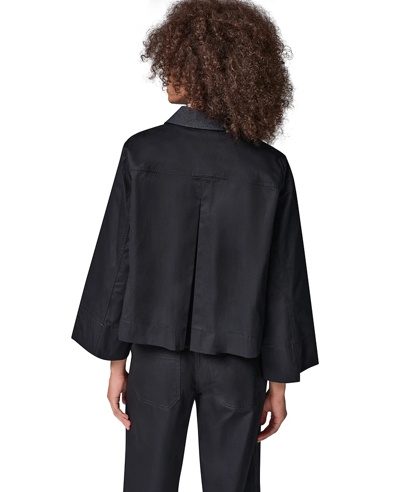 Donna Karan Weekend Women's Twill Bell-Sleeve Trapeze with Denim Collar Jacket