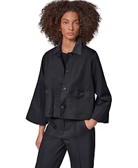 Donna Karan Weekend Women's Twill Bell-Sleeve Trapeze with Denim Collar Jacket