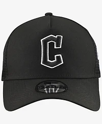New Era Men's Black Cleveland Guardians Side Script 9FORTY A-Frame Trucker Adjustable Hat