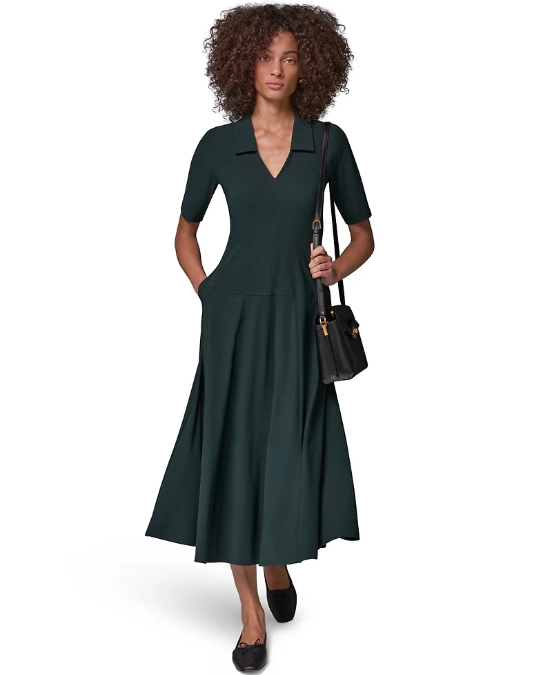 Donna Karan Weekend Women's V-Neck A-Line Midi Dress with Pockets