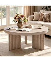 Gaomon 33.5" Round Coffee Table, Circle Center Table with Fluted Legs and 1.3" Thick Top, Accent Sofa Tables for Living Room, Bedroom, Easy Assembly