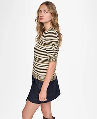 Dkny Jeans Petite Striped Puff-Sleeve Sweater