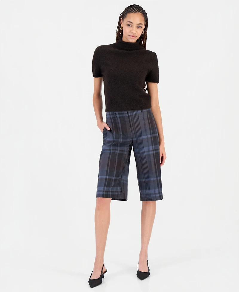 Bar Iii Women's Plaid Mid-Rise Long Shorts, Macy's Exclusive