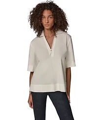 Donna Karan Weekend Women's Poplin V-Neck Collared Top