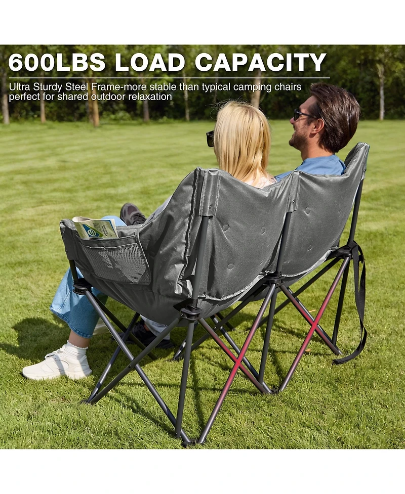 Piscifun Heavy Duty 2 Person Portable Camping Chair Oversized Padded Outdoor Folding Seat