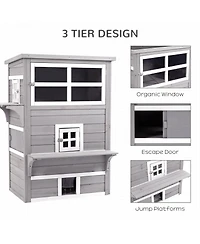 Ruie Outdoor Cat House 3-Tier Kitty Shelter with 5 Escape Doors