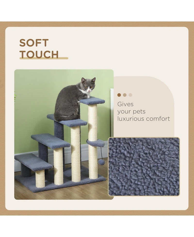 Ruie 4-Level Cat Steps with Sisal Scratching Posts for High Beds