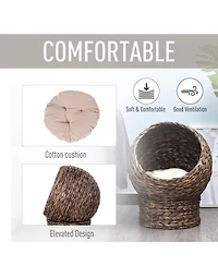Ruie Hand-Woven Elevated Cat Bed Egg Chair with Rotating Basket and Cushion