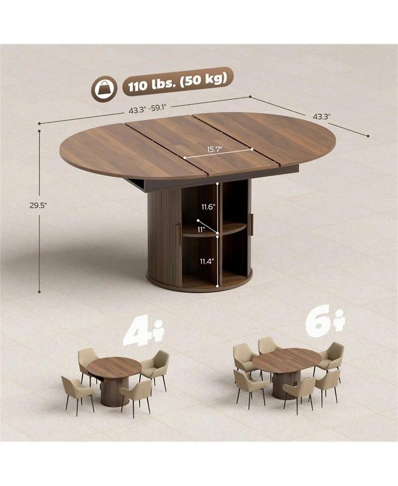 Clihome Expandable Dining Table Farmhouse Space-Saving Table with Storage