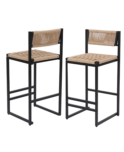 sumyeg Set of 2 Kitchen Bar Stools with Footrest Paper Rope Woven Counter Height Dining Chairs for Home Kitchen Use