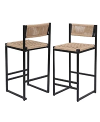 sumyeg Set of 2 Kitchen Bar Stools with Footrest Paper Rope Woven Counter Height Dining Chairs for Home Kitchen Use