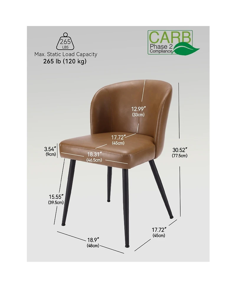 Sailvan Dining Chairs Upholstered Kitchen with Faux Leather Cushion Seat and Metal Legs, Mid Century Modern Room Chair