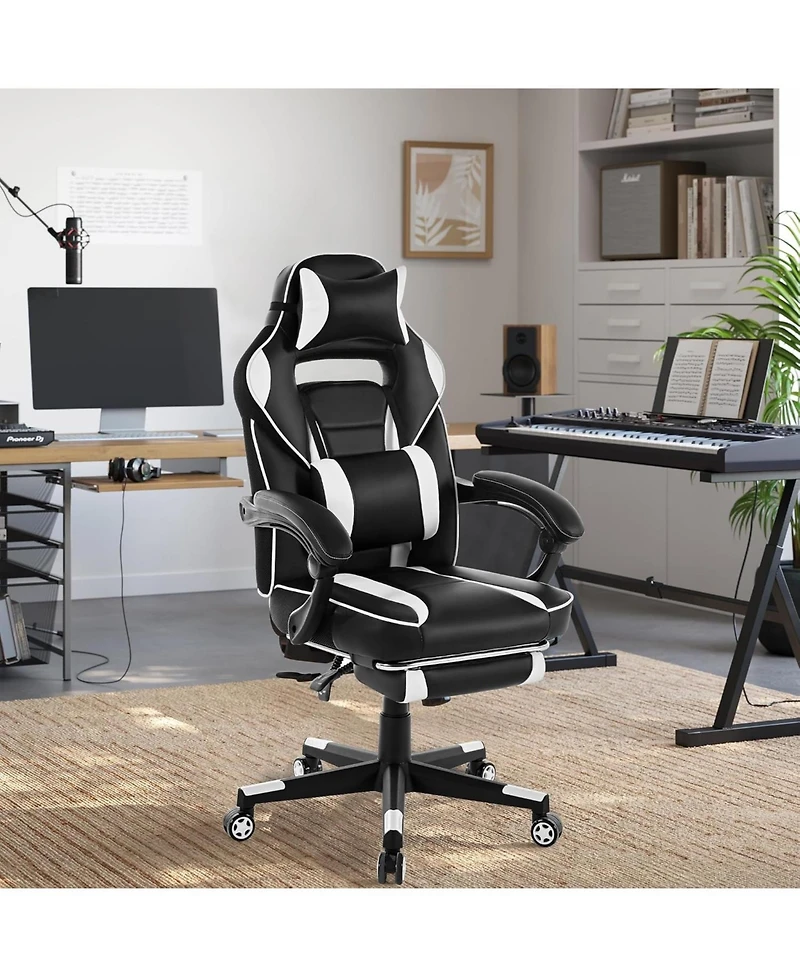 homfan Ergonomic High Back Gaming Chair for Adults, Pu Leather Adjustable Height Lumbar Support, 360degree(s) Swivel and Retractable Footrest