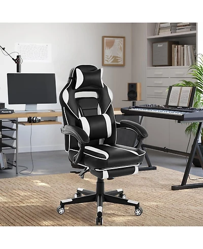homfan Ergonomic High Back Gaming Chair for Adults, Pu Leather Adjustable Height Lumbar Support, 360degree(s) Swivel and Retractable Footrest