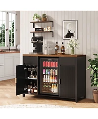 homfan 53" Coffee Bar Cabinet with Fridge Space Charging Station, Wine Rack and Fluted Liquor Cabinet for Dining Room and Kitchen