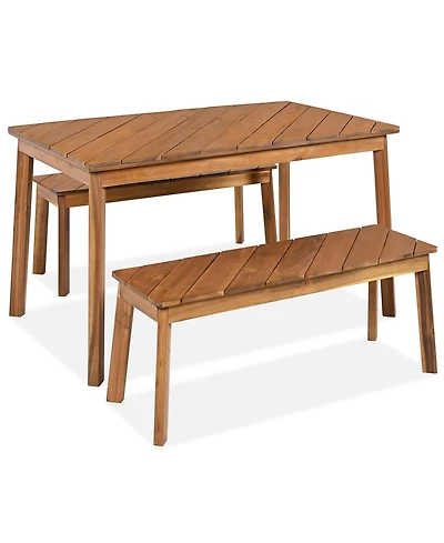 Clihome 3 Pieces Acacia Wood Table Bench Dining Set