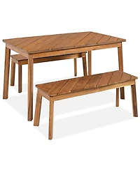 Clihome 3 Pieces Acacia Wood Table Bench Dining Set