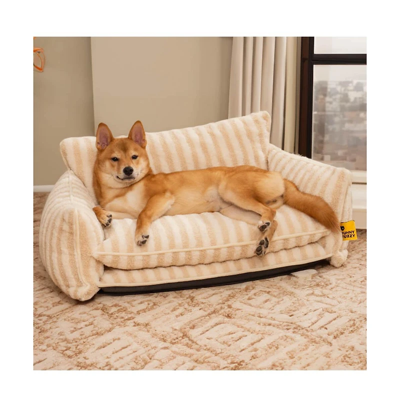 FunnyFuzzy Striped Faux Lambswool Double Layer Pet Sofa Bed