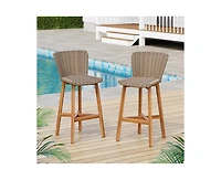 sumyeg Lymington Outdoor Bar Stool Set of 2, Teak Finished Wood with Wicker Seat