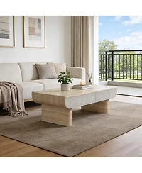 Clihome Mid-Century Coffee Table, Faux Marble Top Rectangular Cocktail Table with Drawer
