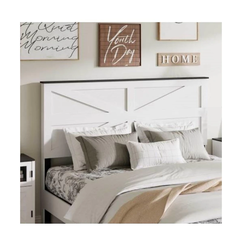 Lucky One King Size Wood Platform Bed Frame with Industrial Style, Metal Frame, Wood Slats, No Box Spring Needed, Under-Bed Storage