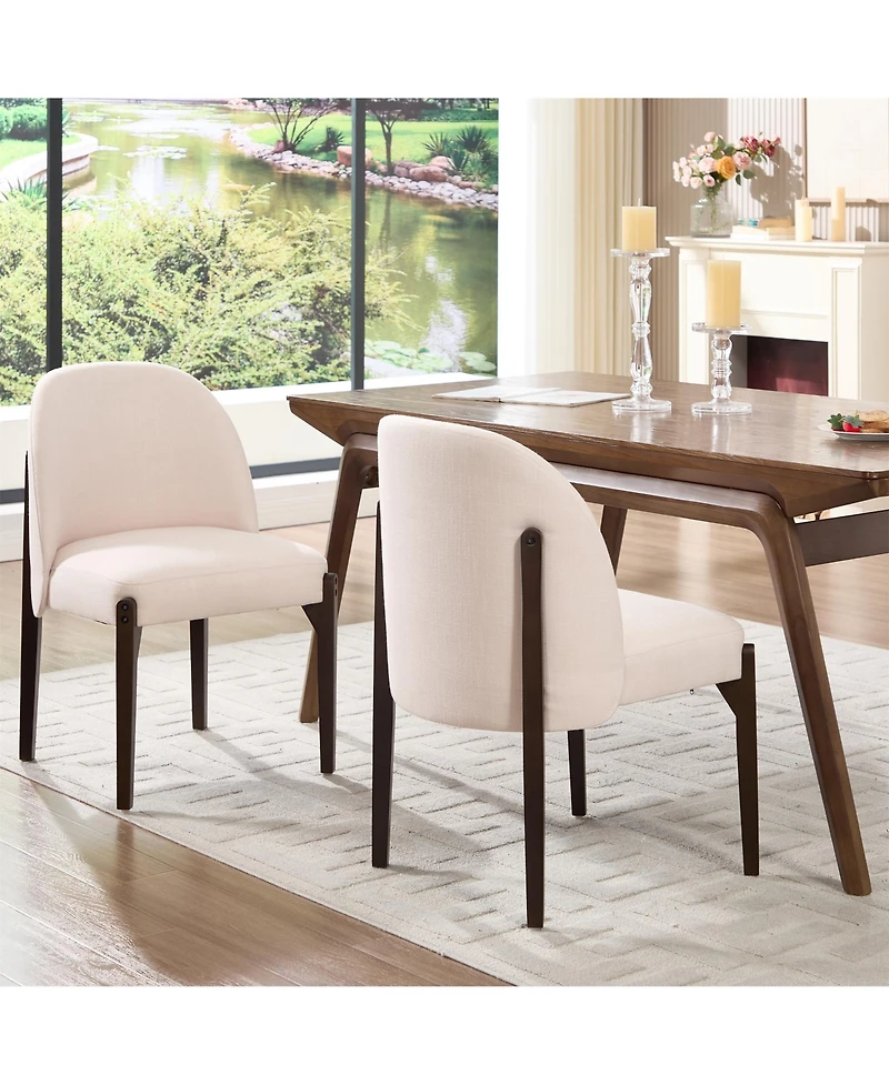 Clihome Wooden Dining Chairs Set of 2, Modern Fabric Upholstered Kitchen Chairs Side Chairs