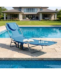 Gymax 2-Pieces Tanning ChairFolding Beach Lounge Chair with 5-Position Adjustable Backrest