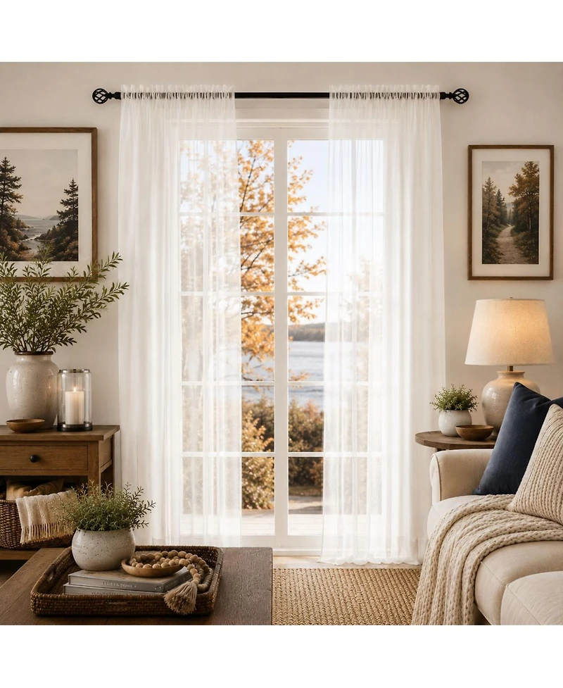 Kate Aurora Sheer Elegance 3 Piece Window Curtain And Crystal Beaded Valance Set