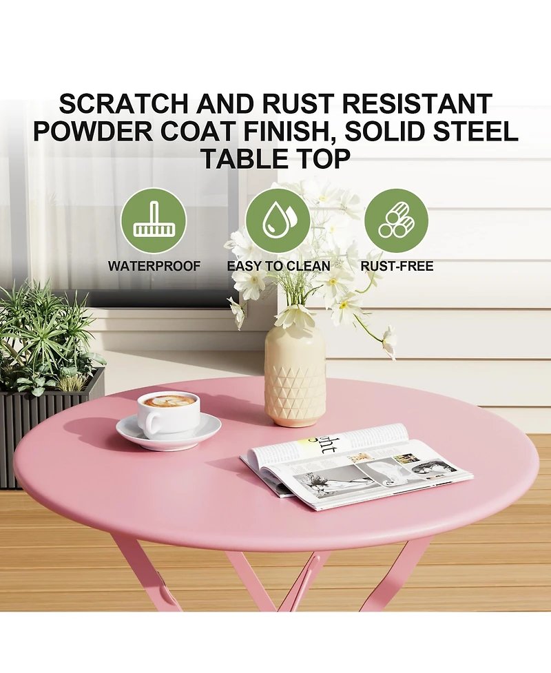 homfan Folding Bistro Set, Outdoor Patio Table and Chairs Set Metal Frame Space Saving Design for Balcony, Garden, Camping