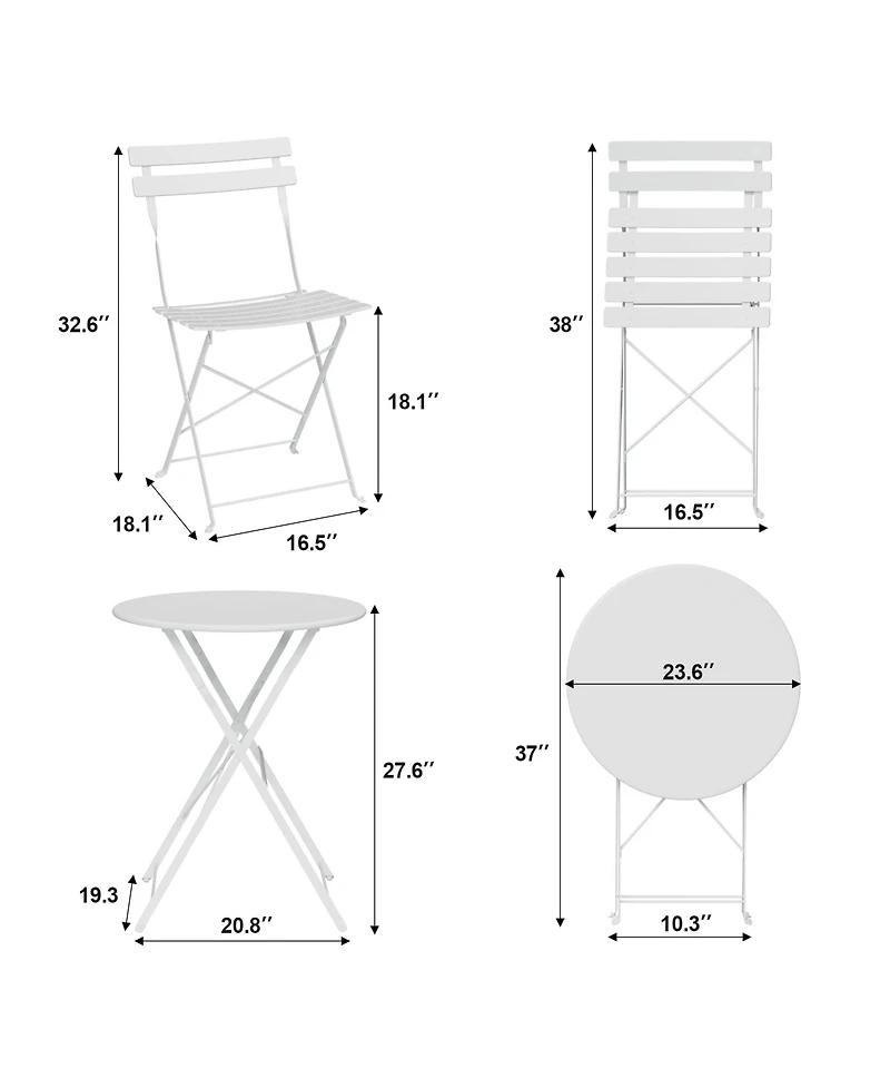 homfan Folding Bistro Set, Outdoor Patio Table and Chairs Set Metal Frame Space Saving Design for Balcony, Garden, Camping
