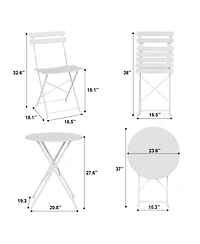 homfan Folding Bistro Set, Outdoor Patio Table and Chairs Set Metal Frame Space Saving Design for Balcony, Garden, Camping