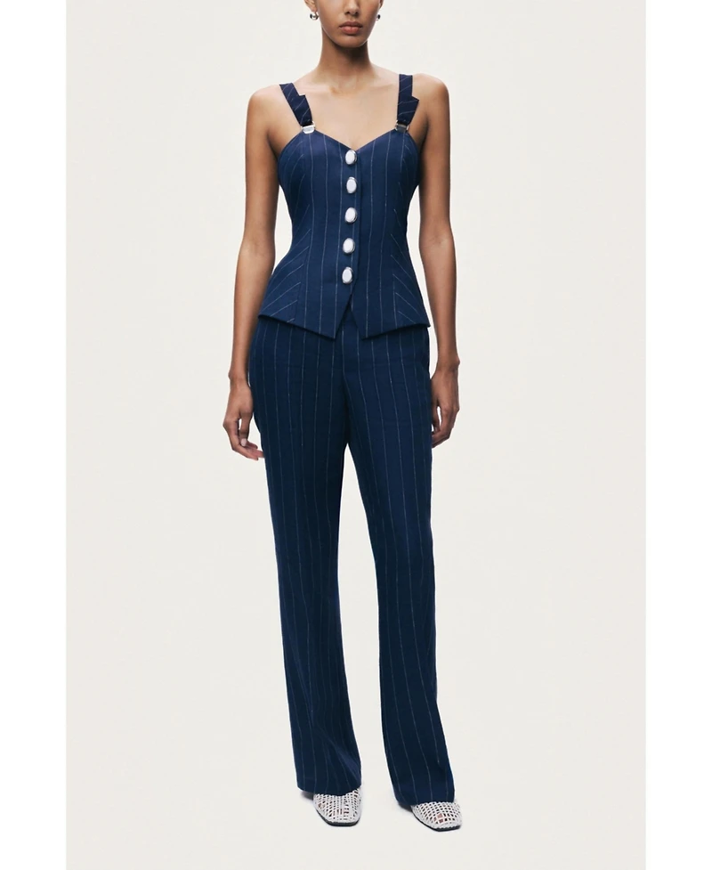 Nocturne Women's Pinstripe Wide Leg Trousers