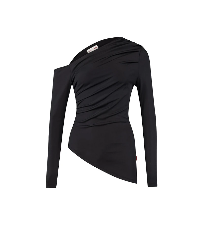 Pcfg Women's Draped Long-Sleeve Polyester-Blend Top