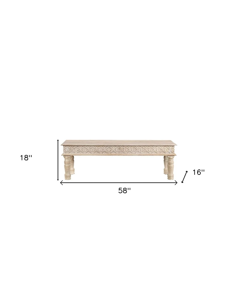 HomeRoots 58" Floral Distressed Solid Wood Dining Bench