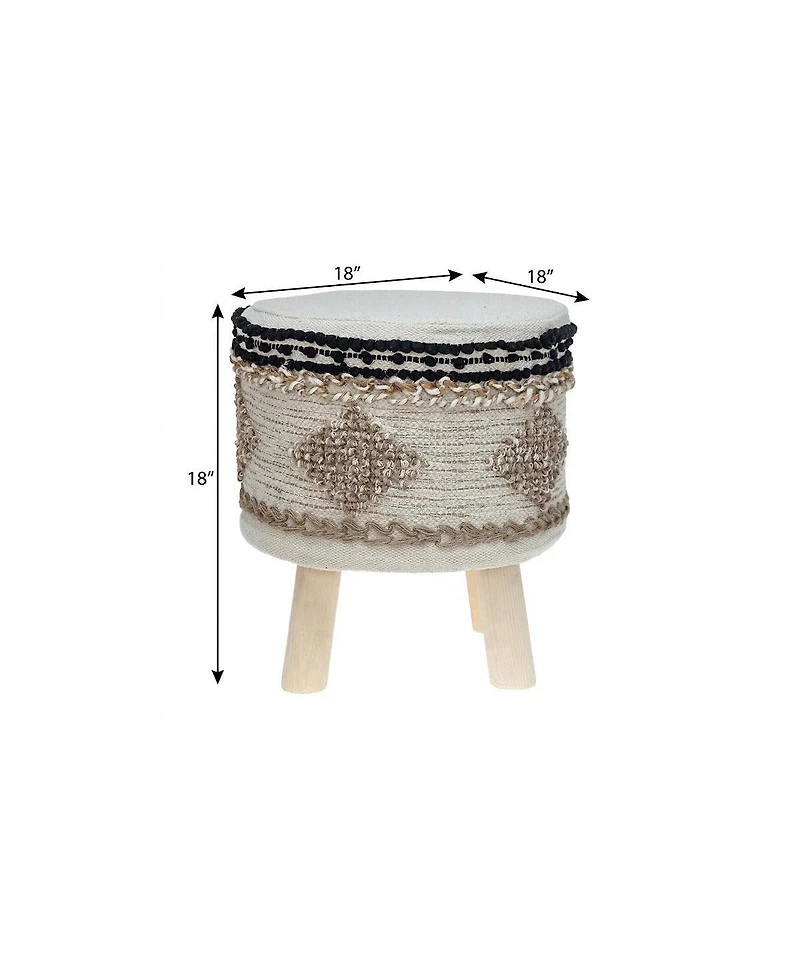 HomeRoots 18" Cotton Abstract Round Footstool