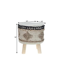 HomeRoots 18" Cotton Abstract Round Footstool