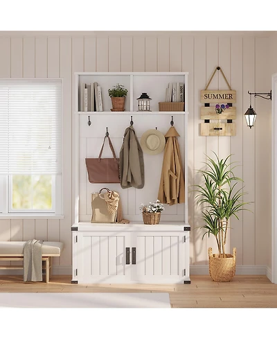 homfan 3-in-1 Hall Tree with Bench and Shoe Storage,Entryway Coat Rack with 5 Hooks