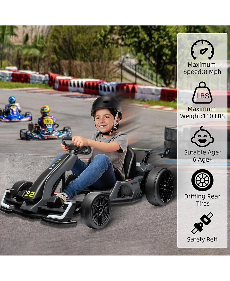 homfan 24V Electric Go-Kart with Dual Motors, 8 Mph Speed & Adjustable Seat, Ages 5-14