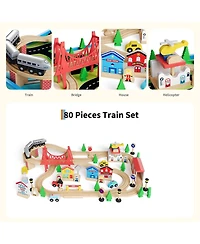 homfan Train and City 2 in 1 Reversible 80-Piece Wooden Activity Table, Ages 3+