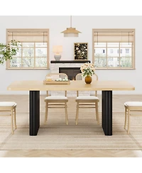 homfan 71-Inch Farmhouse Dining Table for 6-8, Wood Top with Black Fluted Wave Metal Legs