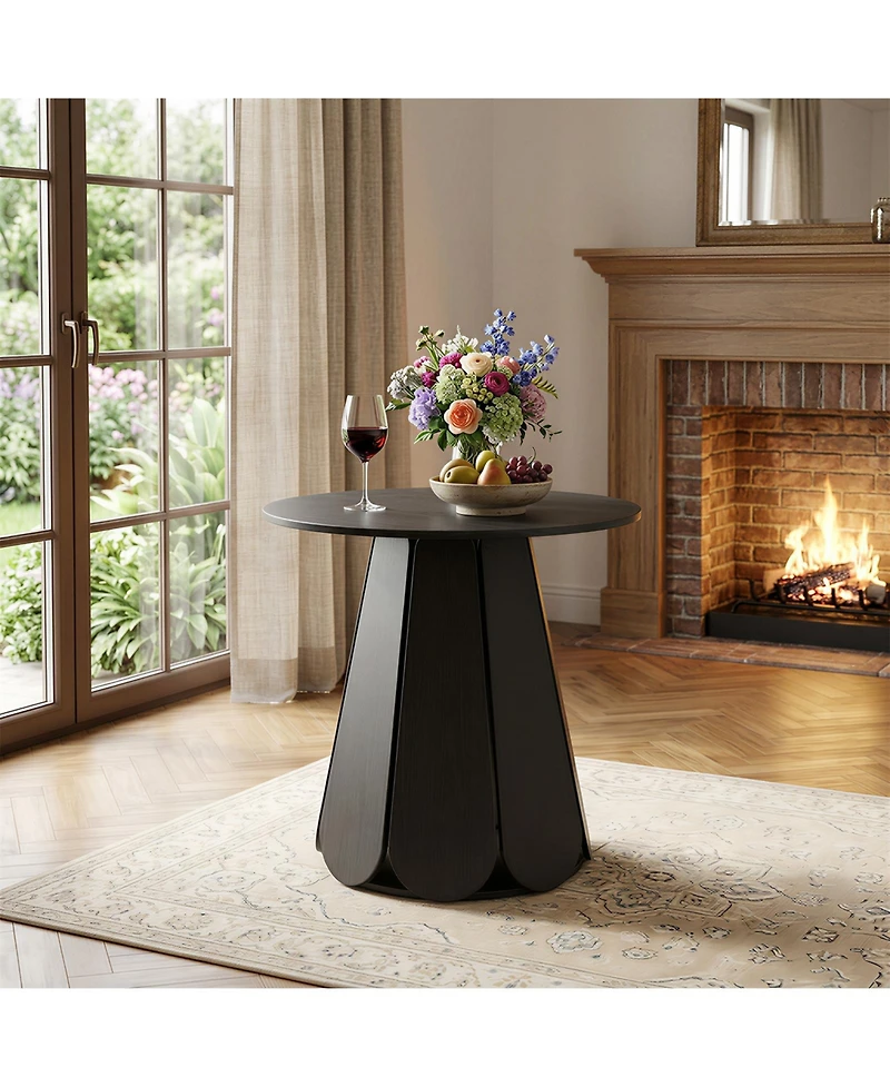 homfan 31.5" Round Farmhouse Dining Table for 2-4, Wood Grain Top, Pedestal Base