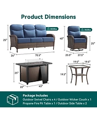Pocassy 8 Piece Outdoor Furniture Set with 6-inch Cushions, Wicker Conversation Swivel Rocker Chairs and Ottomans, High Back