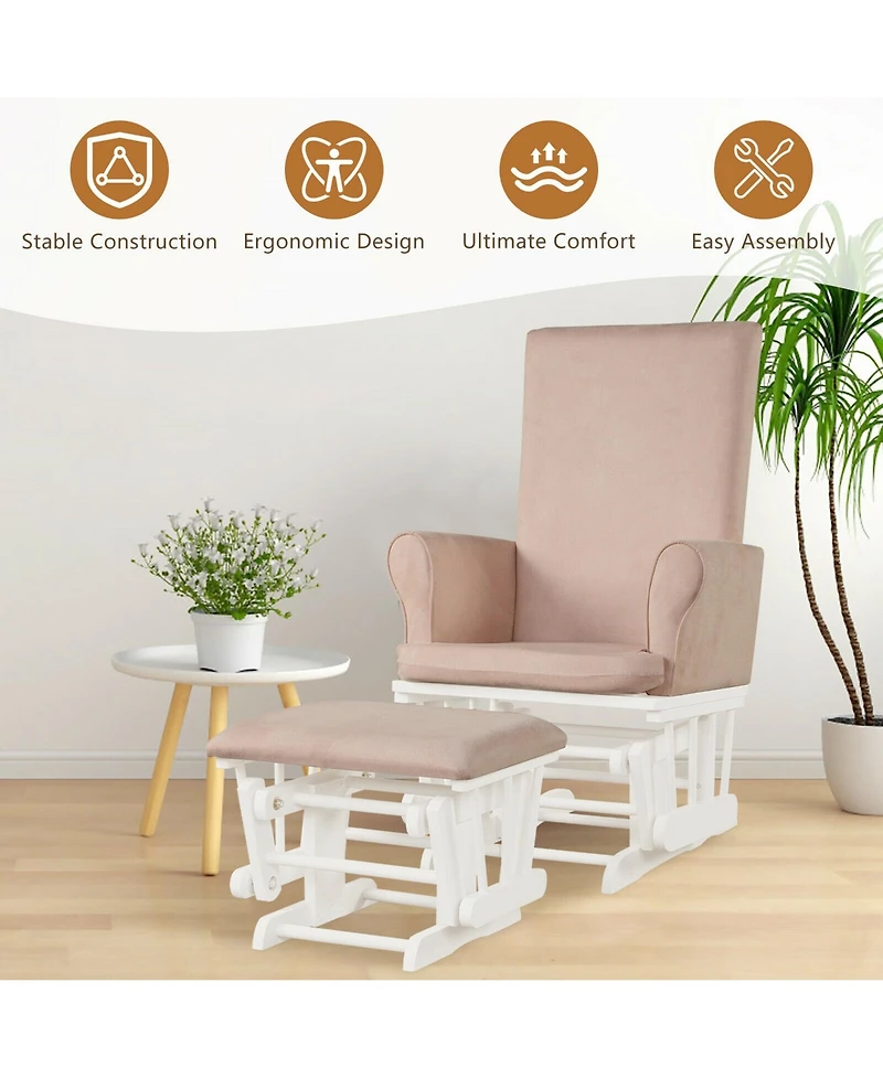 Gymax Glider and Ottoman Cushion Set Wooden Baby Nursery Rocking Chair
