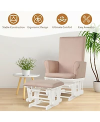 Gymax Glider and Ottoman Cushion Set Wooden Baby Nursery Rocking Chair