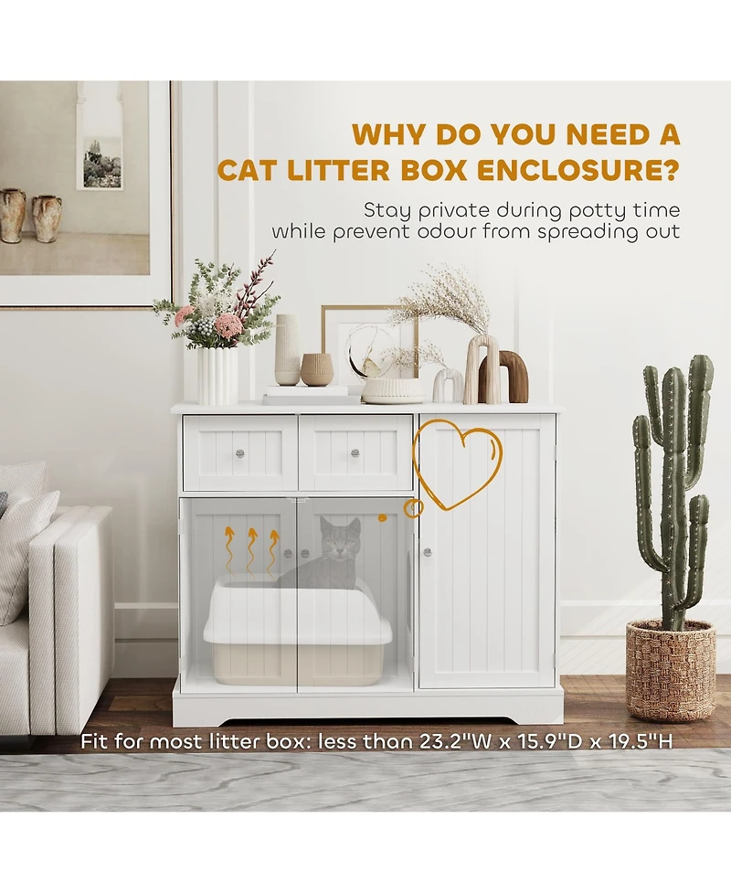 Ruie Cat Litter Box Enclosure Furniture with Drawers Storage and Anti Tip Kit