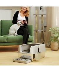 Ruie High Sided Stainless Steel Litter Box with Metal Scoop and Scoop Holder
